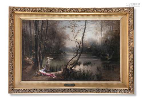 约瑟夫·兰维尔（1832～1896） 1875年作 池塘边的女神 布面油彩