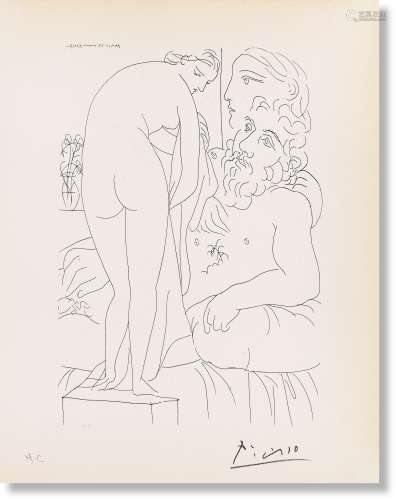 巴勃罗·毕加索（1881～1973） 在悬垂裸体前躺着的雕塑家 石版画