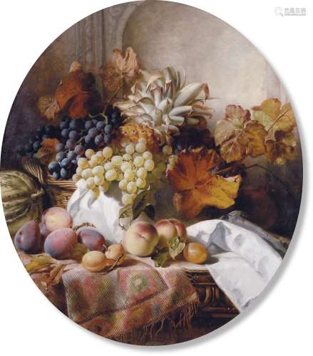 威廉·杜菲尔德（1816～1863） 1852年作 水果篮静物 布面油彩