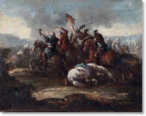 弗朗西斯科·瓜尔迪（1712～1793） 战斗场景 木板油彩