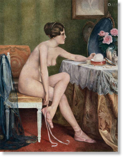 埃米尔·塔巴里（1857～1927） 梳妆 纸本水彩