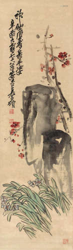1844～1927 吴昌硕 富贵神仙 设色绢本 立轴 辛酉（1921）年作