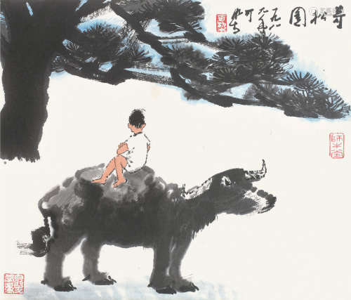 1907～1989 李可染 奇松图 设色纸本 镜片 1986年作