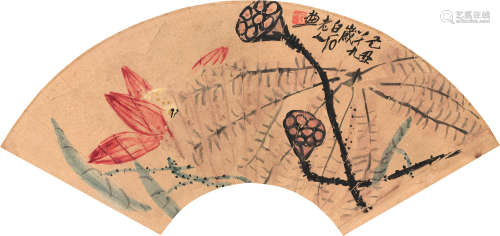 1863～1957 齐白石 己丑（1949）年作  荷塘清趣  扇框 设色纸本