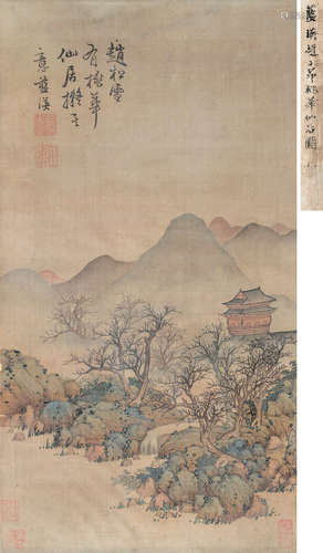 1585～1664 蓝瑛   桃花仙居图  镜框 设色绢本