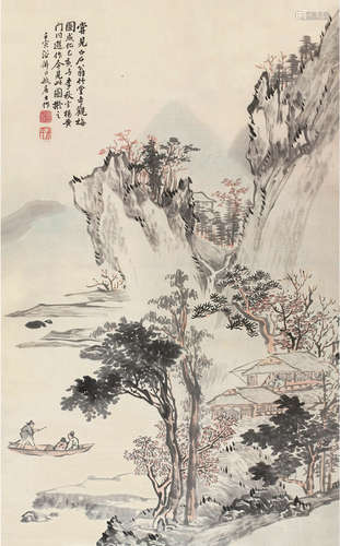 1830～1904 翁同龢 壬寅（1902）年作  虚阁晚凉  立轴 设色纸本