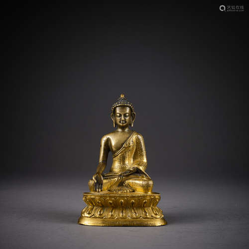 Qing Dynasty of China,Bronze Gilt Buddha Statue 中國清代，铜鎏...