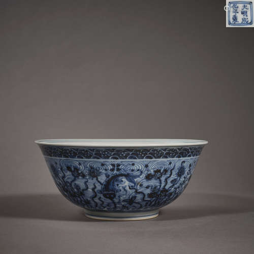 Ming Dynasty of China,Blue and White Fish Pattern Large Bowl...