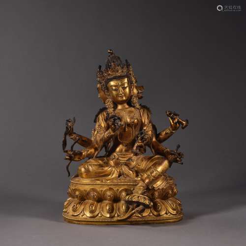 Qing Dynasty of China,Bronze Gilt Buddha Statue 中國清代，铜鎏...