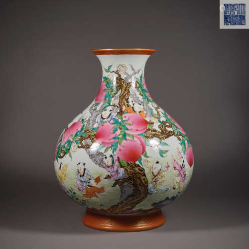 Qing Dynasty of China,Enamel Flat Peach Longevity Bottle 中國...