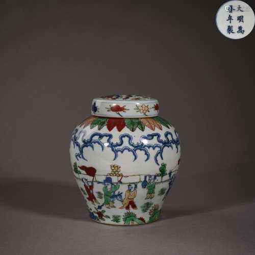 Ming Dynasty of China,Multicolored Character Lidded Jar 中國...
