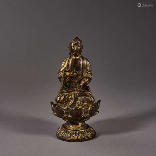 Liao Dynasty of China,Bronze Gilt Buddha Statue 中國辽代，铜鎏...