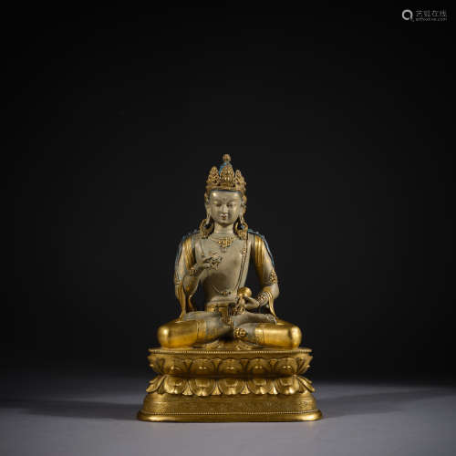 Qing Dynasty of China,Bronze Gilt Buddha Statue 中國清代，铜鎏...