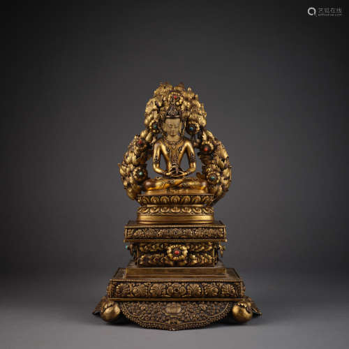 Qing Dynasty of China,Bronze Gilt Buddha Statue 中國清代，铜鎏...