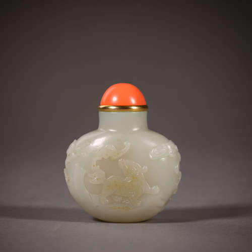 Qing Dynasty of China,Hetian Jade Snuff Bottle 中國清代，和田...