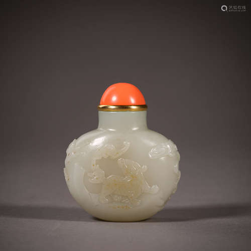 Qing Dynasty of China,Hetian Jade Snuff Bottle 中國清代，和田...