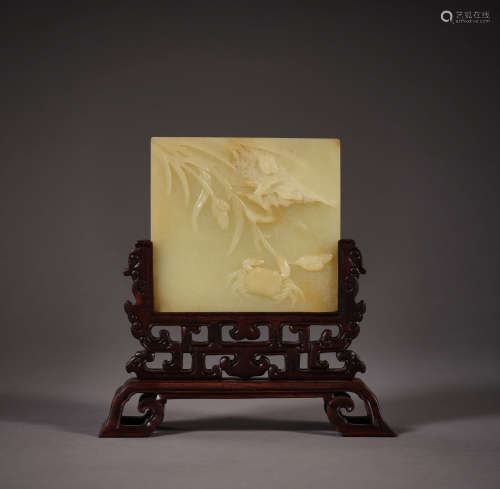 Qing Dynasty of China,Hetian Jade Ornament 中國清代，和田玉摆...