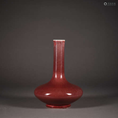 Qing Dynasty of China,Ji-Red Glaze Long-Necked Bottle 中國清...