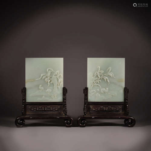 Qing Dynasty of China,Hetian Jade Ornament 中國清代，和田玉摆...