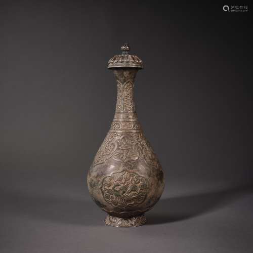 Tang Dynasty of China,Pure Silver Flower and Bird Bottle 中國...