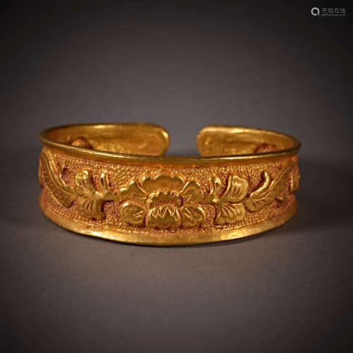 Tang Dynasty of China,Silver Gilt Bracelet 中國唐代，银鎏金手...