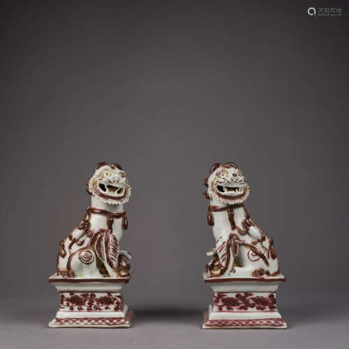 Ming Dynasty of China,Glaze Red Lion Ornament 中國明代，釉里红...