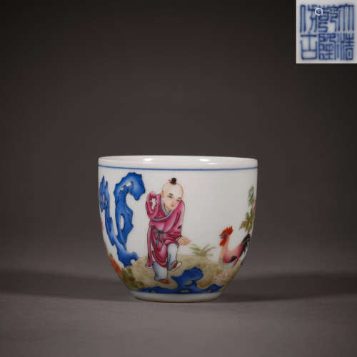 Qing Dynasty of China,Famille Rose Character Chicken Cup 中國...