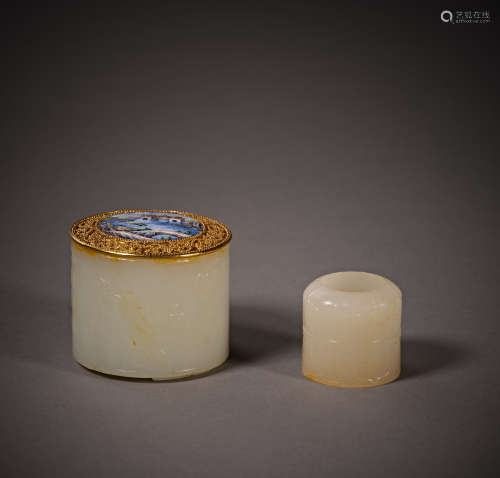 Qing Dynasty of China,Pure Gold Jade Thumb Ring Box 中國清代...