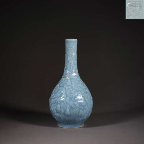 Qing Dynasty of China,Azure Glaze Fulu Dragon Bile Bottle 中...