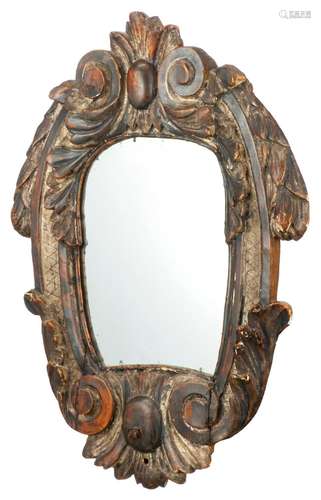 Italie XVIIIème, Miroir Vénitien en bois polychrome sculpté