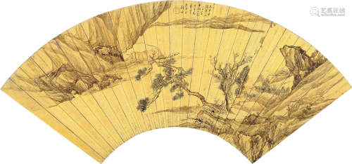1807～1847 刘彦冲  己丑（1829）年作 山居图  扇片  设色金笺