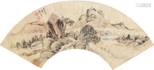 1555～1636 董其昌  己未（1979）年作 山居图  扇片框  设色纸本