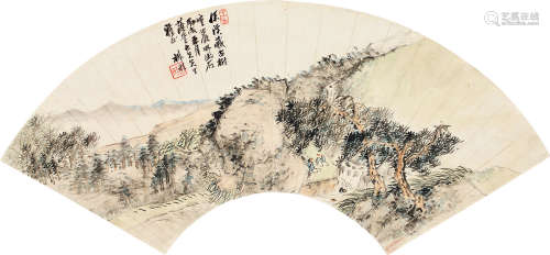 1754～1832 王学浩  丙戌（1826）年作 松荫高士  扇片  设色纸本