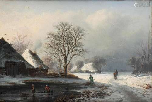 Ecole du nord XIXe "Paysage d'hiver", Huile s...