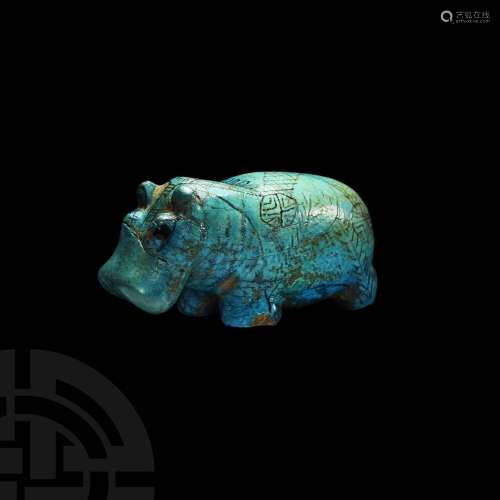 Egyptian Turquoise-Glazed Hippopotamus