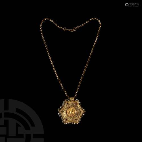 Byzantine Heavy Gold Coin Pendant with Chain