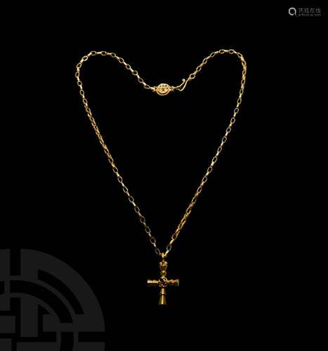 Byzantine Gold Chain and Cross Pendant with Garnet