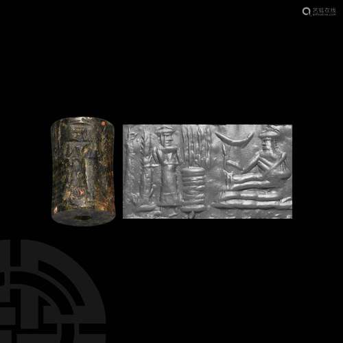 Old Babylonian Cylinder Seal with Worship Scene