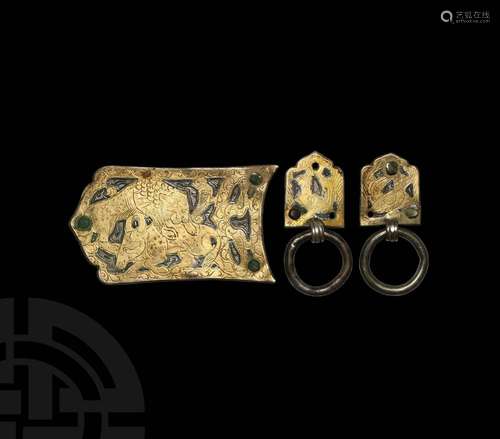 Late Sassanian Gilt Silver Belt Fitting Group