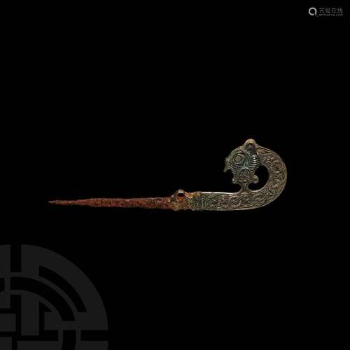 Viking Silver Dragon-Headed Iron Pin