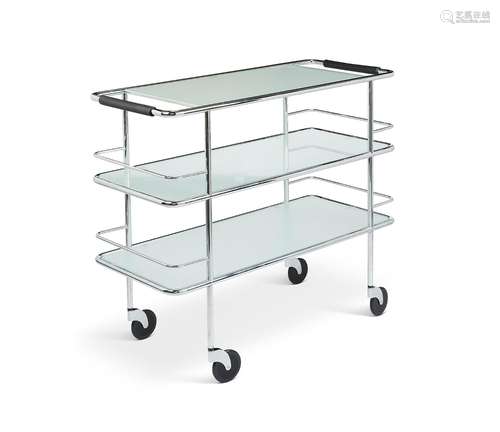 A Conran frosted glass and chrome ‘Cargo’ three-tier drinks ...