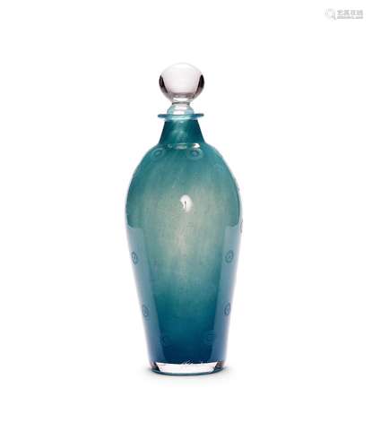 Kari Ulleberg, a blue glass flask and stopper, circa 2008