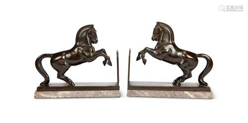 A pair of 1930's Art Deco patinated bronze bookends in ...