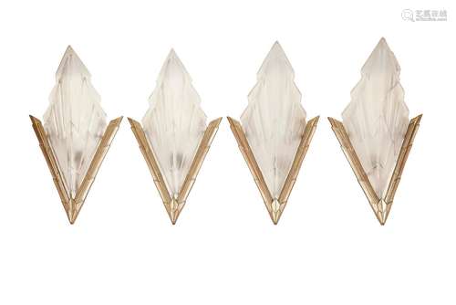 A set of four Art Deco frosted glass 'skyscraper' ...