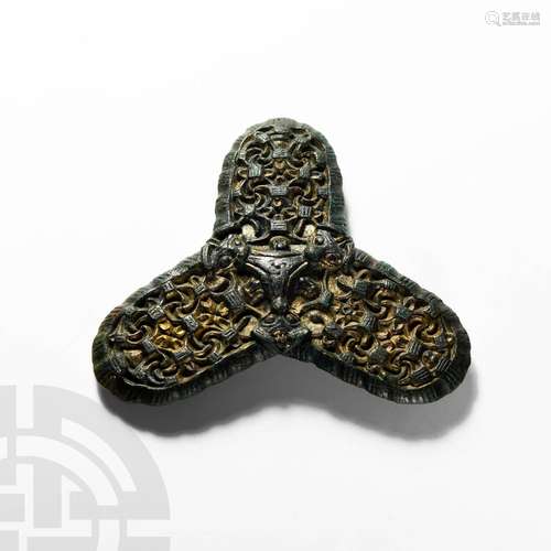 Scandinavian Viking Gilt Borre Style Trefoil Brooch with Ani...