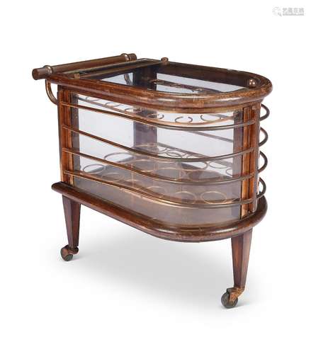 A stylish 1930's Art Deco coppered brass drinks trolley