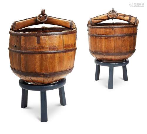 A pair of hardwood coopered well buckets, probably Chinese, ...