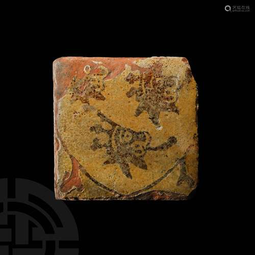 Medieval English Glazed Floor Tile with Heraldic Shield and ...