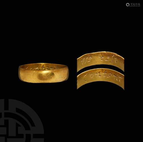 Post Medieval Gold 'We Rest Content' Posy Ring