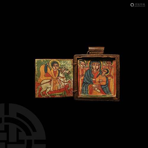 Ethiopian Portable Double-Sided Pendant Icon with Virgin, Ch...